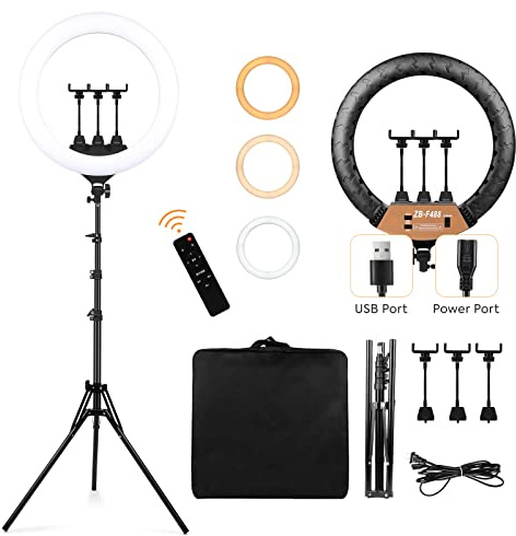 22 Inch LED Ring Light 3200-6500K Lighting Kit 600pcs LED Beads with Light Stand & 3 Phone Holders for Smartphone YouTube Tik Tok Live Stream Portrait Makeup Vlog Video Photography