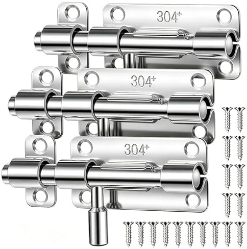 3 Pcs Door Lock Bolt,Gate Bolt Lock,Stainless Steel Door Latch with Screws 4,Heavy Duty Sliding Shed Bolts for Doors,Security Gate Bolts for Wooden Gates,Bathroom,Bedroom,Garden,Shed,Toilet,Fences