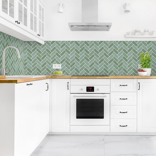 micasia Crédence de cuisine adhésive imperméable avec motif sans joint revêtement mural avec motif film rigide mat vert fond de hotte imitation carrelage style uni 2061 (400x70cm)