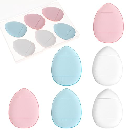 6 borlas de polvo para dedos, mini polvos, esponjas para la cara, lavables, reutilizables, para base, corrector, cosméticos, base, esponja, polvo mineral