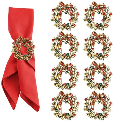 ACTOYS Serviettenringe Weihnachten, Serviettenringe Kranz, Serviettenhalter Ring, Serviettenhalter Weihnachte für Party Tischdekoration (Schleifen, S)