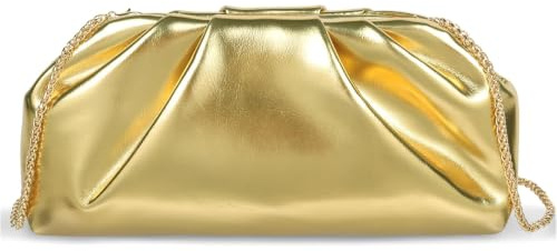 Winsegom Cloud Dumpling Pleated Clutches Bag for Women, Evening Bag with Chain Strap, Soft PU Leather Ladies Crossbody Shoulder Bags for Wedding Party Prom Valentine's Day Gifts (Gold)