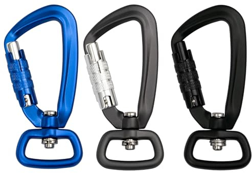 Neikafan Lot de 3 Mousquetons en D à Verrouillage Automatique - Résistance 4KN (400kg) Mousquetons de Sécurité Pivotants pour Escalade, Chien, Randonnée et Usage Quotidien