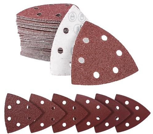 Triangle Sanding Sheets Pads 60 PCS Detail Sander Pads Durable Dust-Free 6-Holes Sander Sandpaper Hook and Loop Triangle Sanding Pads 40 60 80 120 180 240 Grits for Sanding and Polishing
