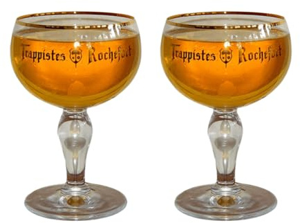 Set of 2 Trappist Rochefort Chalice 25cl Beer Glasses – Official Branded Trappist Glassware – Classic Belgian Abbey Beer Chalices