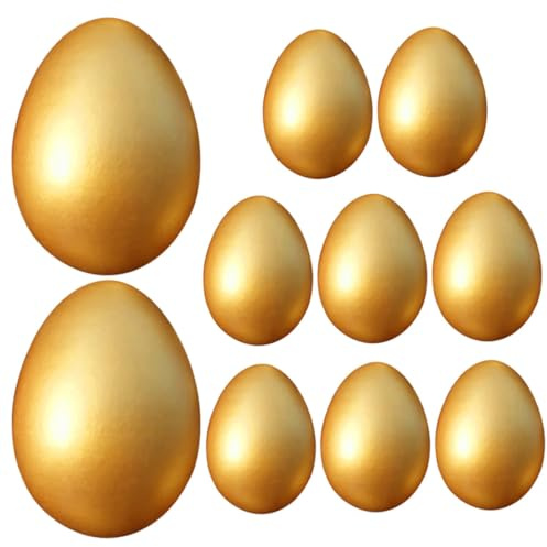MUSISALY 10 Stück Goldene Holzeier zum Bemalen Selbstgemacht Frühlingsdekoration für Party Glatte Sichere Deko aus Robustem Holz für Indoor und Festgestaltung