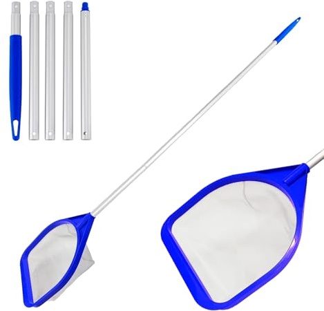 KINFAVOU Pool Skimmer Net 60.7 inch with 5 Aluminum Poles - Fine Mesh for Fast Debris Removal - Ideal Pool Nets for Cleaning Ponds, Spas, and Hot Tubs - Efficient Pool Maintenance