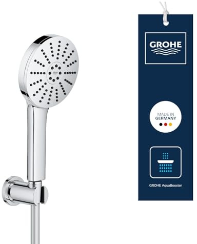 GROHE Vitalio Joy+ 120 Set Doccia con doccetta a mano e supporto a parete (doccetta 3 getti, risparmio idrico 6,3 l/min, protezione antiscottatura, tubo flessibile 1,5 m), cromato, 1348650000