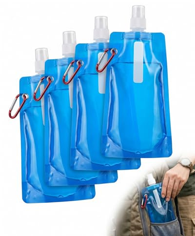 YIPFEN Gourde d'Eau Pliable Lot de 4 Bleue – Sans BPA, Robuste & Réutilisable. Légère, idéale Sport, Randonnée, Voyage. Gain de place.