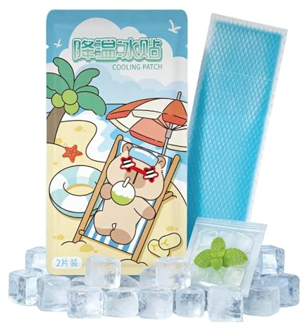 Confezione da 2 cerotti rinfrescanti per adulti, in gel rinfrescante istantaneo, per surriscaldamento, scottature, sport, viaggi, attività all'aperto, scuola, estate, casa, campeggio, escursionismo