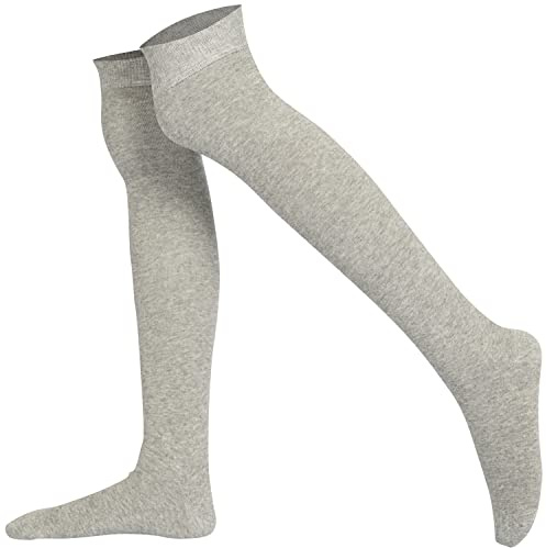 Mysocks Unisex Overknee strumpor, sömlöst tåparti, finaste kammad bomull, aska, 38-43 EU