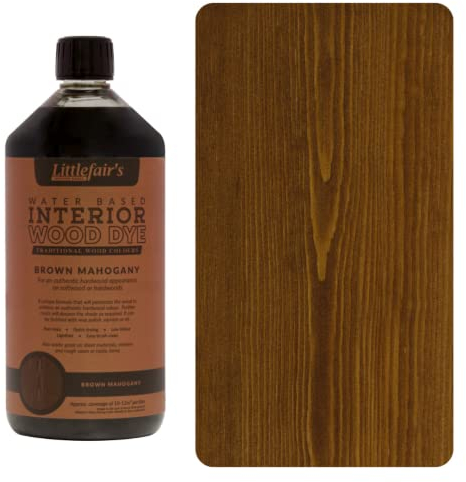 Littlefair's Teinte Bois 1ltr - Teinture Bois Écologique À Base D'Eau et Sûre - Lasure Bois Intérieur à Séchage Rapide - Peinture Lasure pour Bois Nettoyage Facile - Couleur:Acajou marron