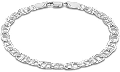 Tuscany Silver Women's Sterling Silver 120 Diamond Cut Rambo Chain Bracelet of 19cm/7.5