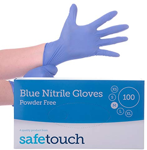 SafeTouch 50000091 Nitrile Powder Free Disposable Gloves, Blue, Medium Size, Pack of 100