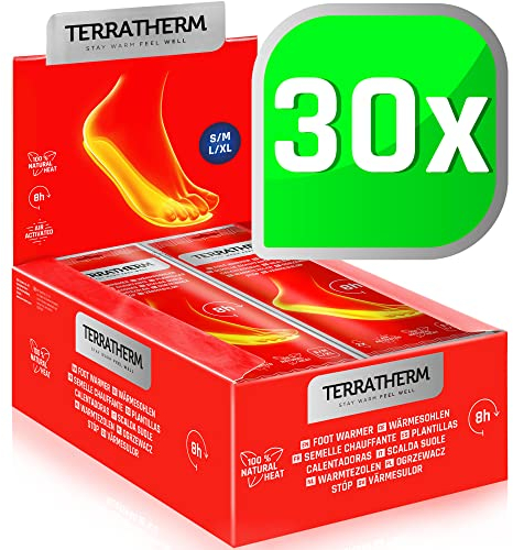TerraTherm Plantillas Calentadoras - Activado por Aire - para 8 Horas de pies Calientes - 5, 10 o 30 Pares - 100% Calor Natural - Almohadillas Termicas - 30 Pares