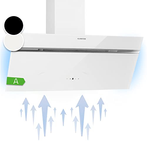 Klarstein Alina Campana Extractora - 90cm Decorativa, 615 m³/h, Clase A, LED, 54 dB, Recirculación & Extracción, Control Táctil, Filtros Carbón, Blanco