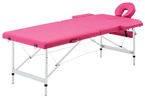 vidaXL Massagetisch Klappbar 2 Zonen mit Tragetasche Therapie Massageliege Massagebank Kosmetikliege Therapieliege Massage Liege Aluminium Rosa