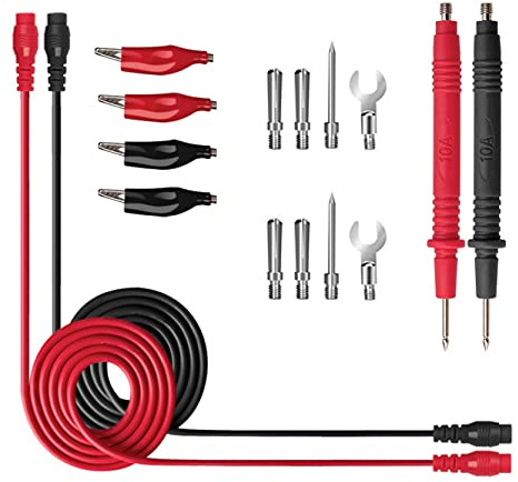 JZK Kit pour multimètre électrique universel, y compris les câbles de test, les sondes de test multimètre, les aiguilles de test, les pinces crocodiles, les fiches banane et les connecteurs en forme