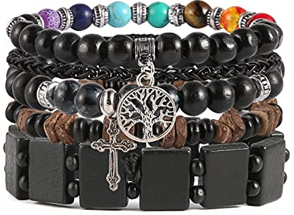 HZMAN Wickelarmbänder Männer Frauen Hanfschnüre Holzperlen Ethnische Tribal Armbänder, Lederarmbänder (Tree of Life)