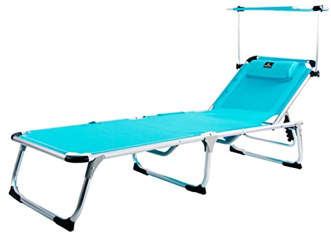 CREVICOSTA QUALITY MARK MARCAS DE CALIDAD - Arena 1004 - Lettino da spiaggia con TOLDO, pieghevole e reclinabile. 4 Posizioni (Turchese)