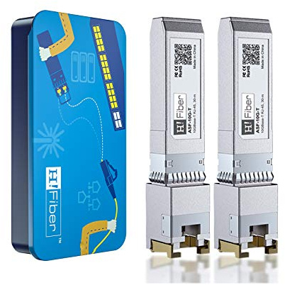 HiFiber 2 Stück 1.25/2.5/5/10G SFP+ RJ45 CAT.6a/7 Kupfer Transceiver Modul | 30 Meter,Auto-Negotiation,Kompatibel mit Cisco,Ubiquiti Unifi,MikroTik,Netgear,TP-Link,D-Link und andere Offene MSA-Switches