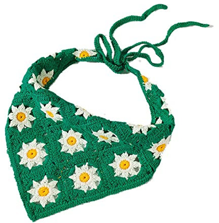 Frühlings-Bandanas, handgefertigt, gehäkelt, modisch, Dreiecksschal, Haarband, elastisches Blumen-Stirnband für Damen, Bandana, Haarschmuck, Idyllisches Urlaubsgefühl, Foto-Stil, Retro-Party, Gr