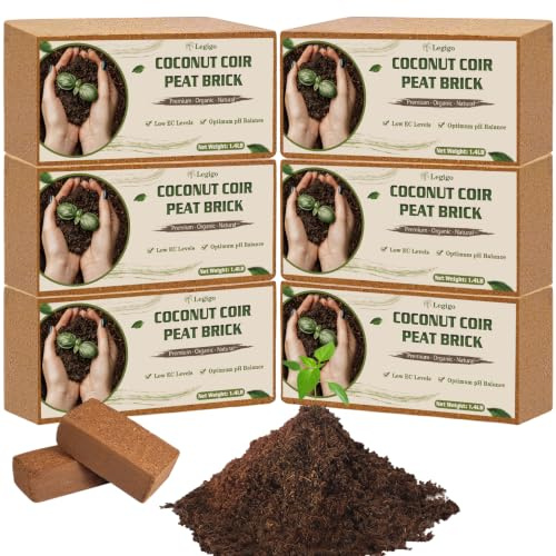 Legigo 6 Stück Kokoserde, Kokosfasern für Pflanzen, Gepresste Kokosziegel | 100 % Natürlich und Torffrei – Gute Wasserspeicherung und Belüftung für Anzucht, Zimmerpflanzen und Reptilien-Terrarien