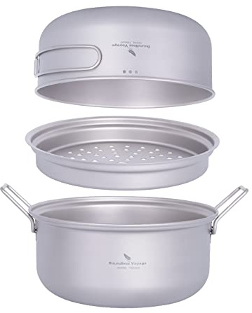 iBasingo Camping Kochen Dampfgartopf Titan Stockpot Bratpfanne Set Outdoor Reise Koch Geschirr Ultraleichte Suppen Topf Pfanne Tragbares Wander Picknick Mess Kit mit Klappgriff