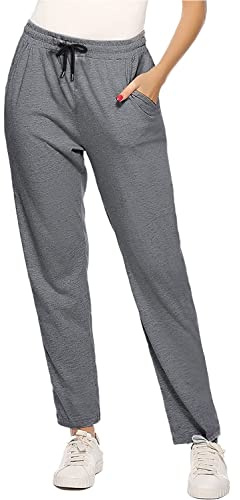 Pantalon Chándal Mujer Algodón Pantalones Deportivos Jogger Pants Casual Sweatpants Largos Elastica para Yoga Jogging Fitness Running Deportes Gimnasio de Verano y Invierno (Gris, S)