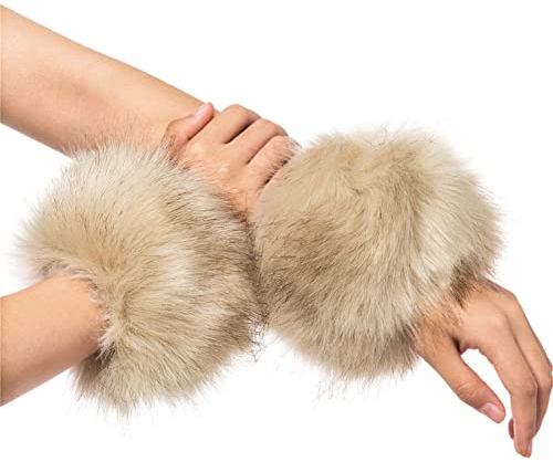 URFEDA Pulswärmer Fell Manschetten Warmers Handgelenk Handschuhe,Fell Stulpen Damen Faux Pelz Armstulpen Kunstfell Fellstulpen Ring Cuffs Wärmer für Frauen