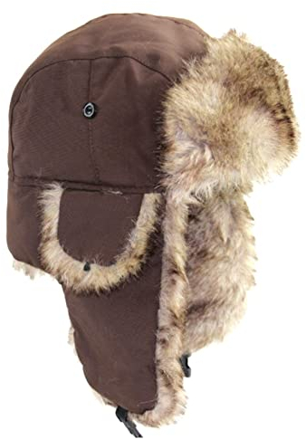 DEPAJA Russische Mütze Herren Damen Unisex Warm Trapper Aviator Trooper Earflap Winter Flaps Skimütze Bombermützen Russische Skimütze Kunstpelzmützen,Kaffee,50-60Cm
