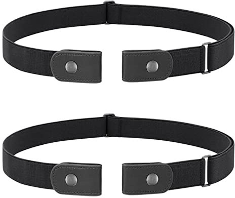WERFORU 2 Pieces No Buckle Belt Men No Show Elasticated Belts Adjustable Buckless Stretch Belts for Jeans Pants Black/Black