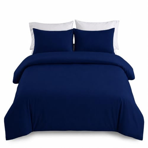 IR Imperial Rooms Double Duvet Cover Set – Brushed Microfiber Plain Navy Bedding Set with Pillow Cases – Ultra Soft Button Closure Quilt Cover (200 x 200 cm)