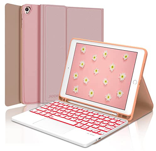 JADEMALL Custodia Tastiera con Trackpad per iPad 9a/8a/7a Generazione 10.2, Italiano QWERTY Tastiera Magnetica Staccabile Bluetooth con Touchpad per iPad 10.2, Rosa