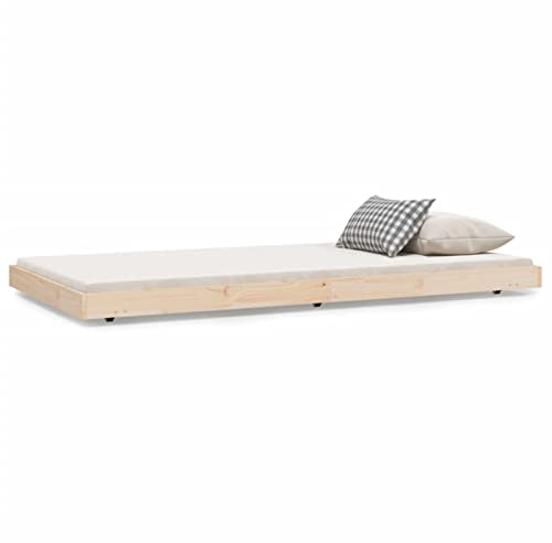 Tidyard Massivholzbett mit Rollen Bettgestell Lattenrost Holzbett Bett Einzelbett Bettkasten Schlafzimmer 100x200 cm Kiefer