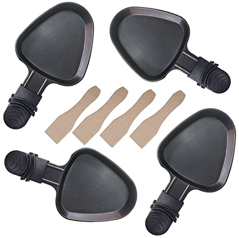 RoDzj Raclette Pan, 4pcs Triangle Non-stick Coating Cast Iron Mini Plate, 18x9CM, Black, Includes 4 Wooden Spatulas