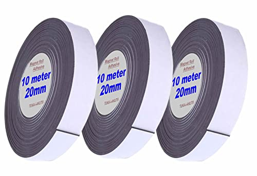 TUKA-i-AKUT 30m x 2cm Cinta Magnética Autoadhesiva, Tira de Imán de Goma con Adhesivo Prime, Banda Adhesiva para Imantación de Fotos, Pictogramas, Material de Presentación. Cortable, 3x10m TKD9035
