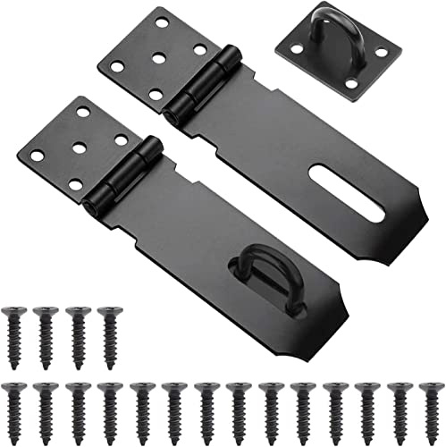 XIATIAN Padlock Hasp 4 Inch, 2 Sets Stainless Steel Hasp and Staple (Black) | Heavy Duty Hasp and Staple Door Locks Gate Clasp Security Hasp with Screws, for Windows Cabinet Shed Garage Bedroom Door Lock