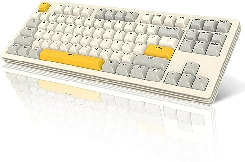AJAZZ Tastiera meccanica AKC087, connessione tri-mode, tastiera wireless BT5.0, base in metallo multistrato, layout compatto a 87 tasti, TKL, retro tricolore, tastiera RGB ricaricabile sostituibile