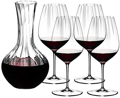 UTMACH Clásico Exquisitas Copas de Vino Tinto, Grandes Copas de Vino Transparentes, Juego de 4 con una Jarra, Copa de Vino, Cristal Premium para Aniversario de Boda Copa