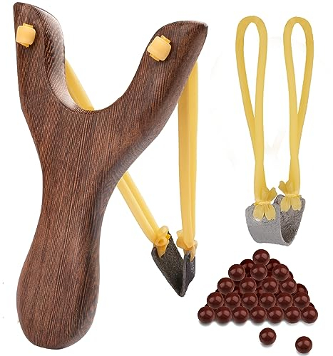 Vaktop Steinschleuder, Holz Zwille mit Ersatzgummi, 100 Tonkugeln, Slingshot Katapult, Steinschleuder Kinder für Outdoor Sportarten