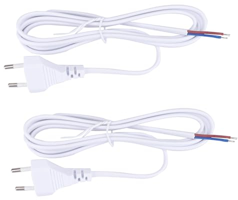 VIEVRE Netzkabel 2 Polig, 2 Stücke 1,8m Kabel mit Stecker, Anschlusskabel mit Stecker, Stromkabel 2 Polig, Kabelstecker, Eurostecker, Stromkabel 2 x 0,75 mm², Weiß