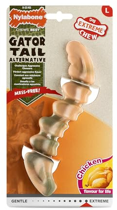 Nylabone, Extrem starker Kaueffekt, Alligatorschwanz, Hundespielzeug aus strapazierfähigem Nylon, Geschmacksrichtung Huhn, Groß - für Hunde bis zu 23 kg