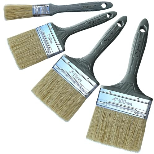 Magimate Bristle Paint Brush Wall Trim House Touch-up Stain Brushes Set, Premium Furniture Painting Brush, Wood Fence Staining Brushes Assorted Sizes 1 Inch, 2 Inch, 3 Inch and 4 Inch - Pack of 4