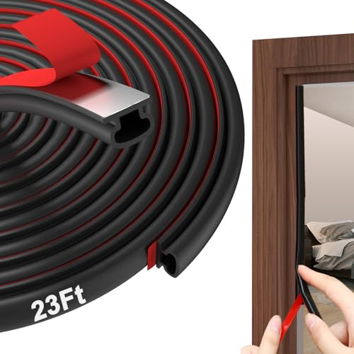 alophoty Weather Stripping Door Seal - 23 Ft Self-Adhesive TPE Rubber Door Seal Strip for Door Frame/Window Seal, Soundproofing & Insulation Strip to Block Drafts, Wind, Noise, Dust (Black)