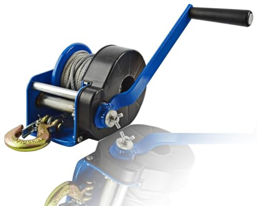 Husar Winch Handseilwinde 1000 lbs 543 kg, mit Drahtseil 10 Meter, Automatische Reibungsbremse, doppeltwirkend, verstärkte Stahlzahnräder, Winde für Boote, Anhänger, Industrie