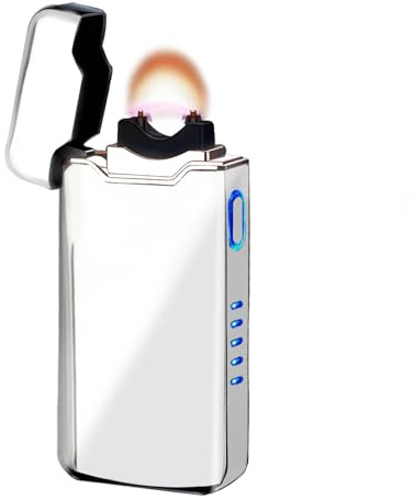 SKRFIRE Encendedor eléctrico USB recargable, resistente al viento, arcilla de llama de plasma, indicador de batería (plateado)