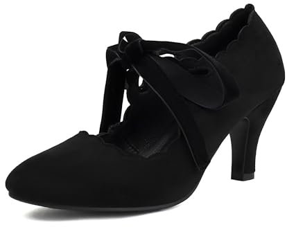 elerhythm dam Mary Jane vintage spets up tårdroppe cut out stängning rund tå 1920-talet Gatsby klackar retro 1950-talet viktorianska pumps mocka skor, svart, 40 EU
