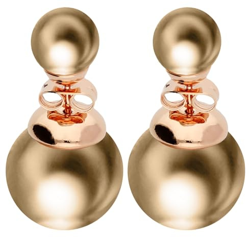LÖB Ohrstecker Doppel Ohrringe 750er Roségold Vergoldet Zwei Perlen, Damen Perlenohrringe Perlenohrstecker Kugel Front Back Set Topas Braun Rose Gold Schmuck