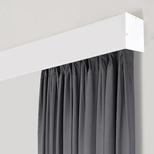 Vibeo Gardinenschiene Metall-Deckengardinenschienensystembox, Einzelne Vorhangschienen und Volants für Schlafzimmer, Büro und Wohnzimmer, Raumteiler-Gardinenstangenset(White,1.5m(5ft))